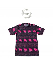 เสื้อส้มคอกลม สีพื้นดำควายชมพูเเขนสั้น ลายควายวิถีไทย