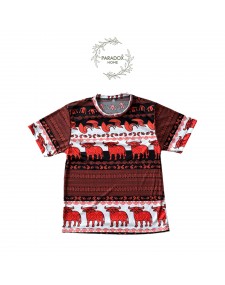 เสื้อเด็กเล็กคอกลม คอกลม สีพื้นขาวควายส้ม ลายควายวิถีไทย