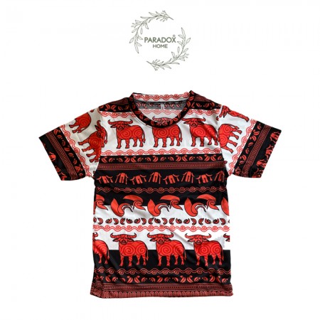 เสื้อเด็กโตคอกลม คอกลม สีพื้นขาวควายส้ม ลายควายวิถีไทย เสื้อเด็กโตคอกลม คอกลม สีพื้นขาวควายส้ม ลายควายวิถีไทย