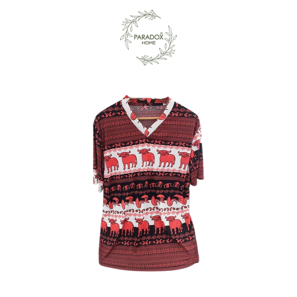 เสื้อส้มคอวีนาโน ลายควายวิถีไทย