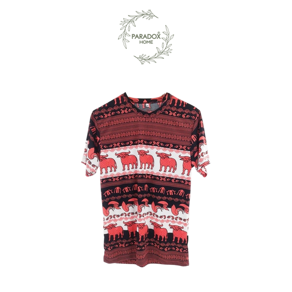 เสื้อส้มคอกลมนาโน ลายควายวิถีไทย